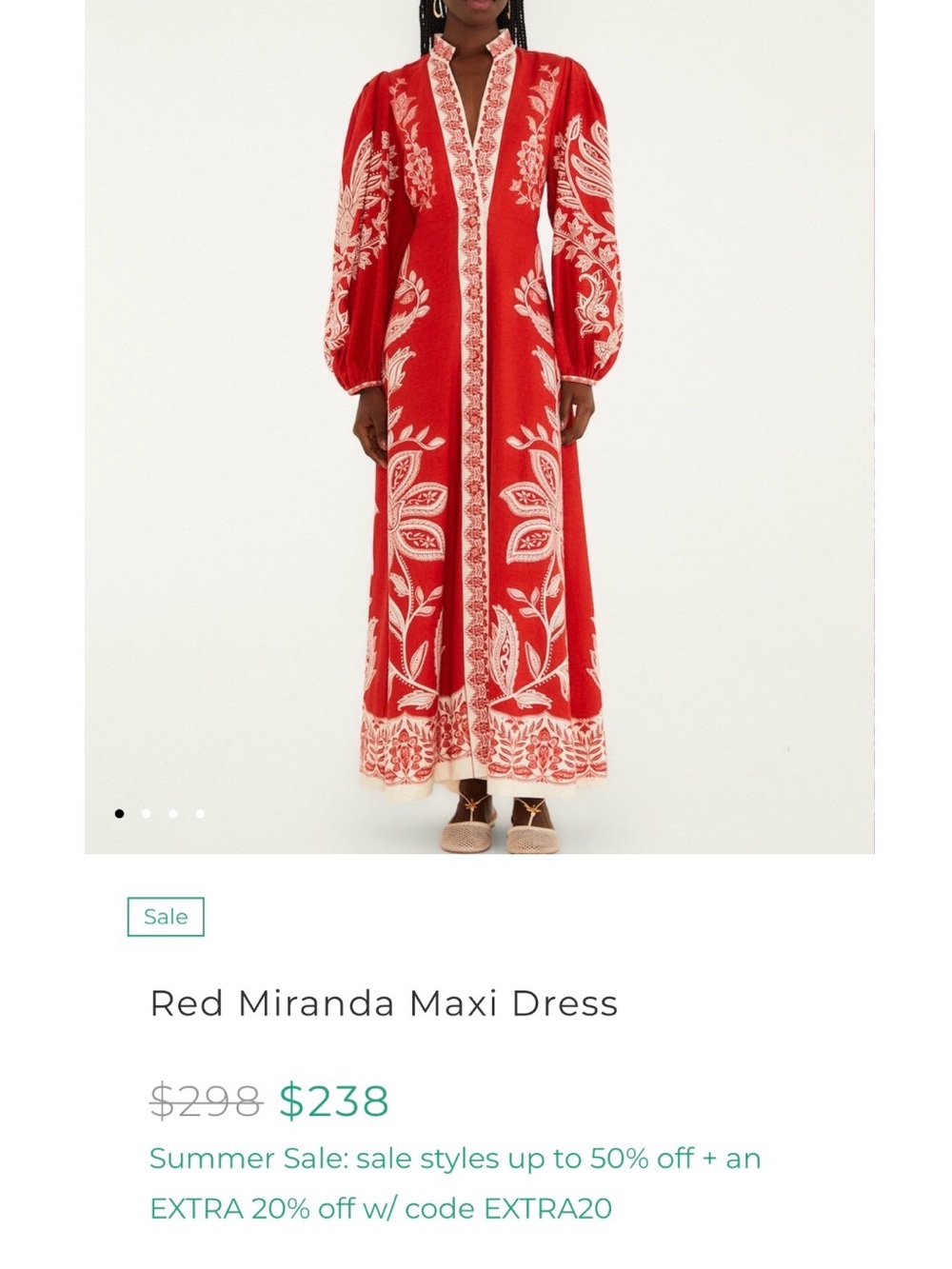 Farm Rio Red Embroidered Miranda Maxi Dress with White Floral Detail